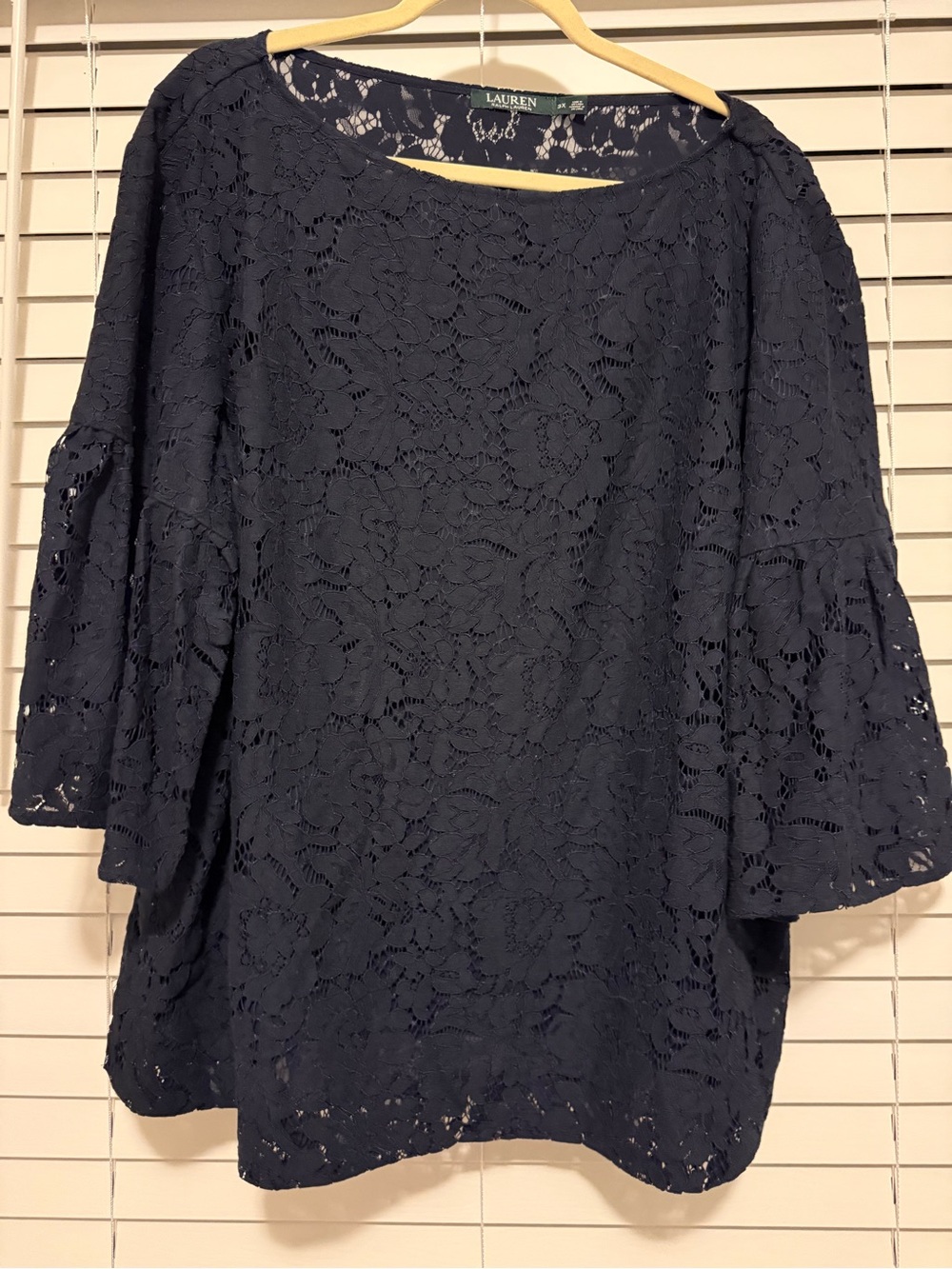 Lauren Ralph Lauren 3X Navy Floral Lace Bell Sleeve Blouse Plus Size